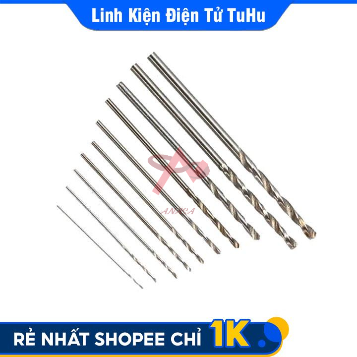 Bộ 11 Mũi Khoan Mini 0.5-0.6-0.7-0.8-0.9-1.0-1.2-1.5-2.0-3.0-5.0mm