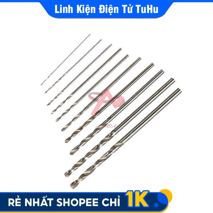 Bộ 11 Mũi Khoan Mini 0.5-0.6-0.7-0.8-0.9-1.0-1.2-1.5-2.0-3.0-5.0mm