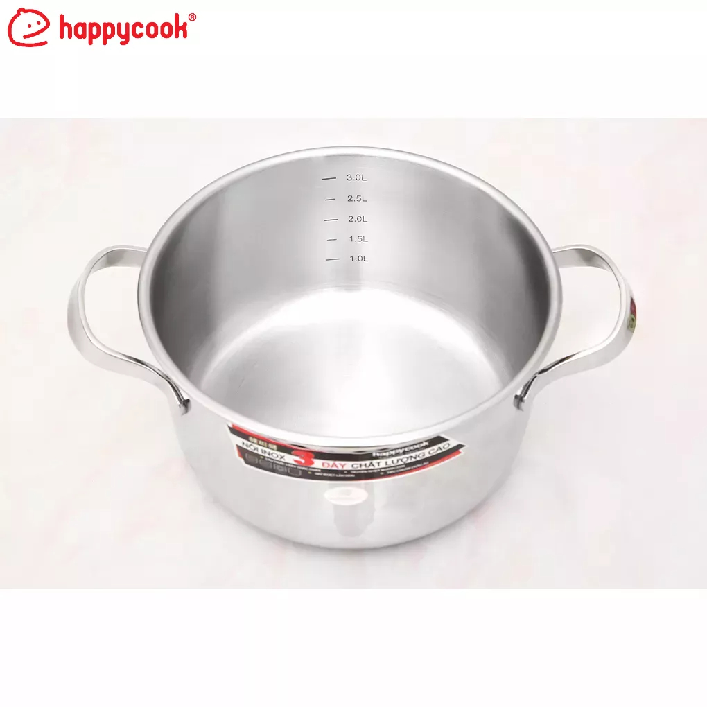 Nồi inox 3 đáy nắp kính 16, 20, 24cm HAPPYCOOK, NMG