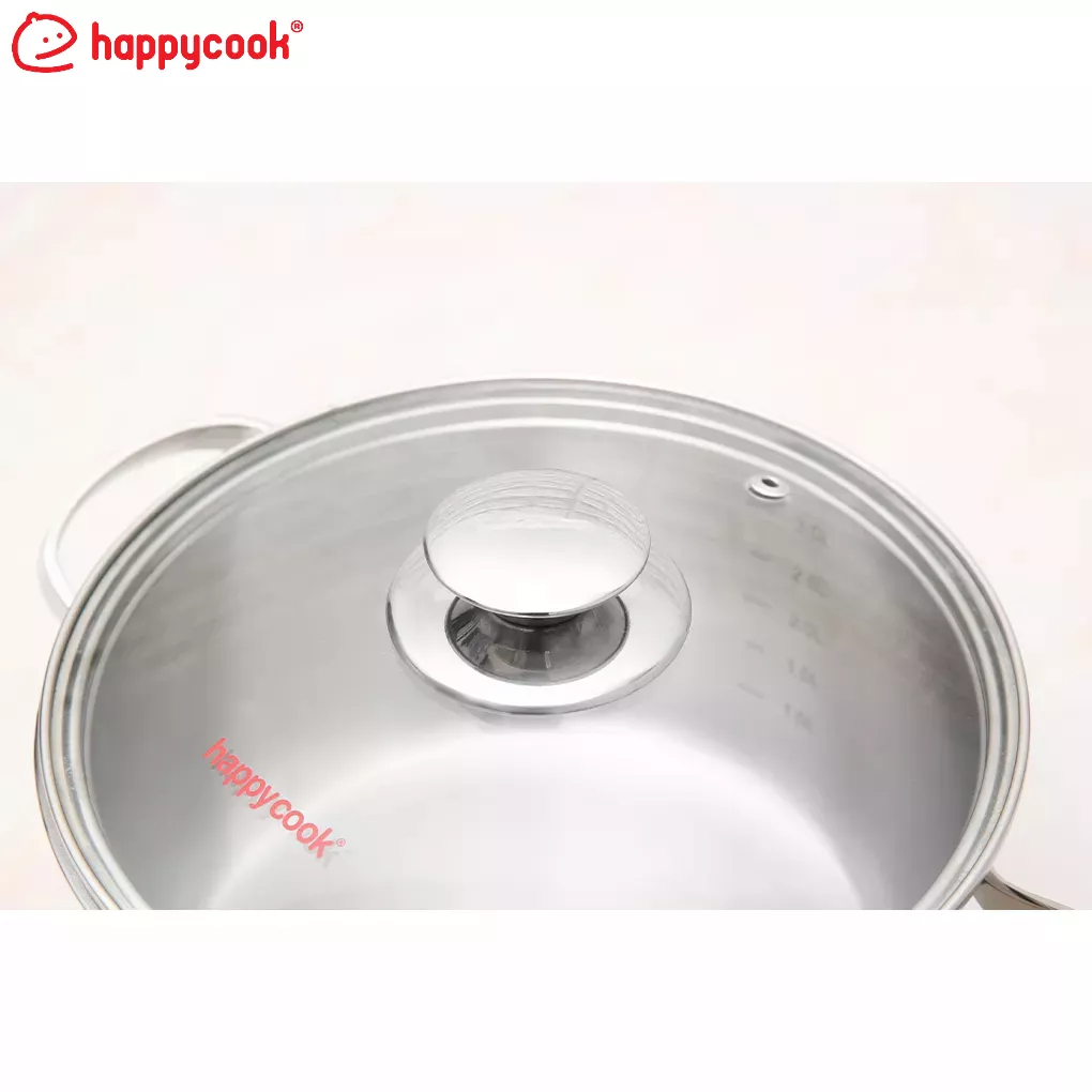 Nồi inox 3 đáy nắp kính 16, 20, 24cm HAPPYCOOK, NMG