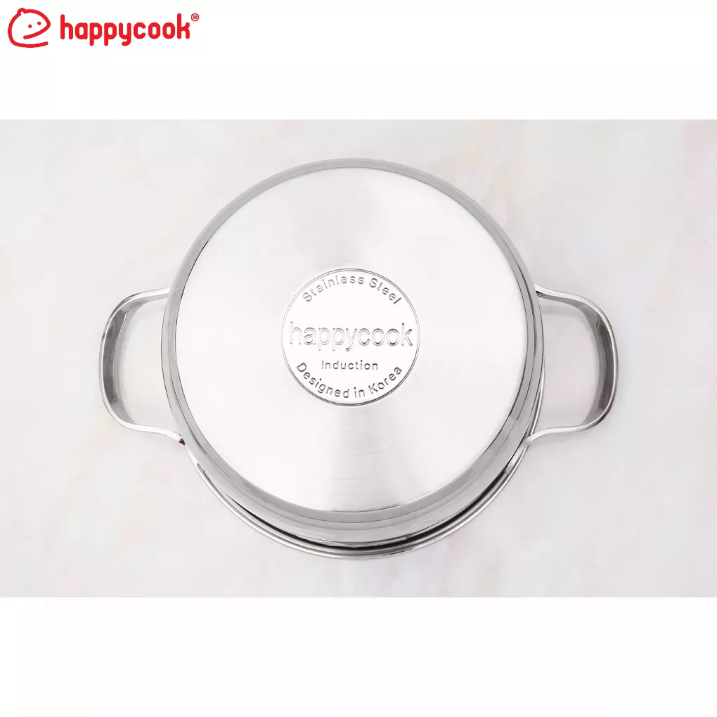 Nồi inox 3 đáy nắp kính 16, 20, 24cm HAPPYCOOK, NMG