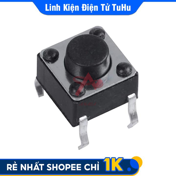 Nút Nhấn 2 Chân Vuông Đen 6x6x5mm