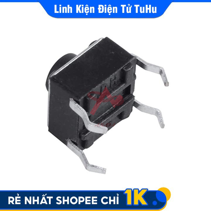 Nút Nhấn 2 Chân Vuông Đen 6x6x5mm