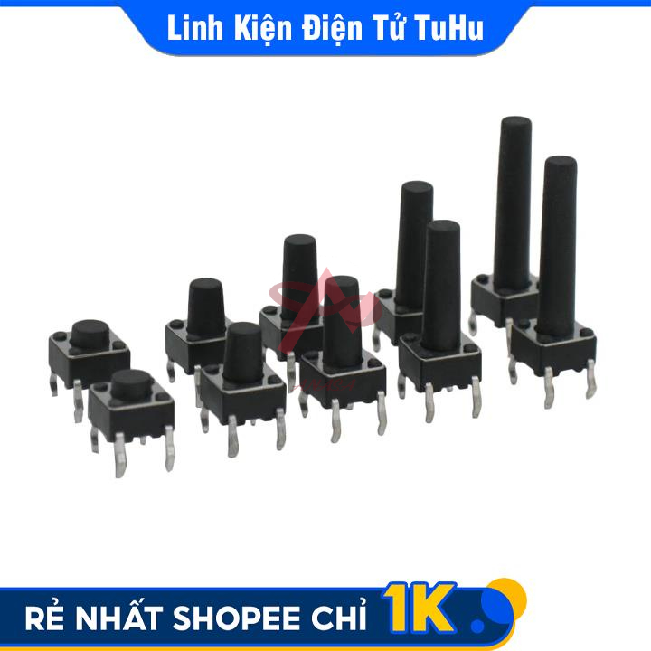 Nút Nhấn 2 Chân Vuông Đen 6x6x5mm