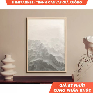 Tranh treo tường, Gray Abstract Mountain Landscape, Grayscale Neutral Poster, Neutral Tone Wall Art, tặng kèm đinh treo