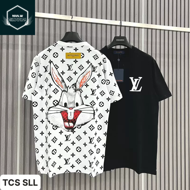 Áo Thun Nam Nữ LV In Hình Thỏ Vải Cotton Dày Dặn Dáng Rộng Nam Nữ