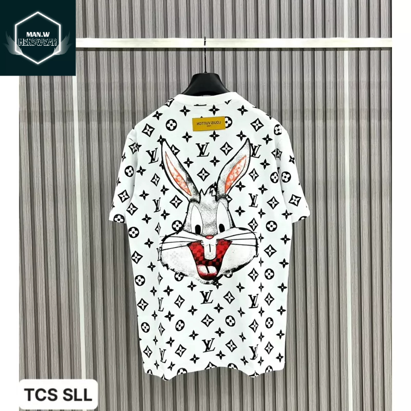 Áo Thun Nam Nữ LV In Hình Thỏ Vải Cotton Dày Dặn Dáng Rộng Nam Nữ