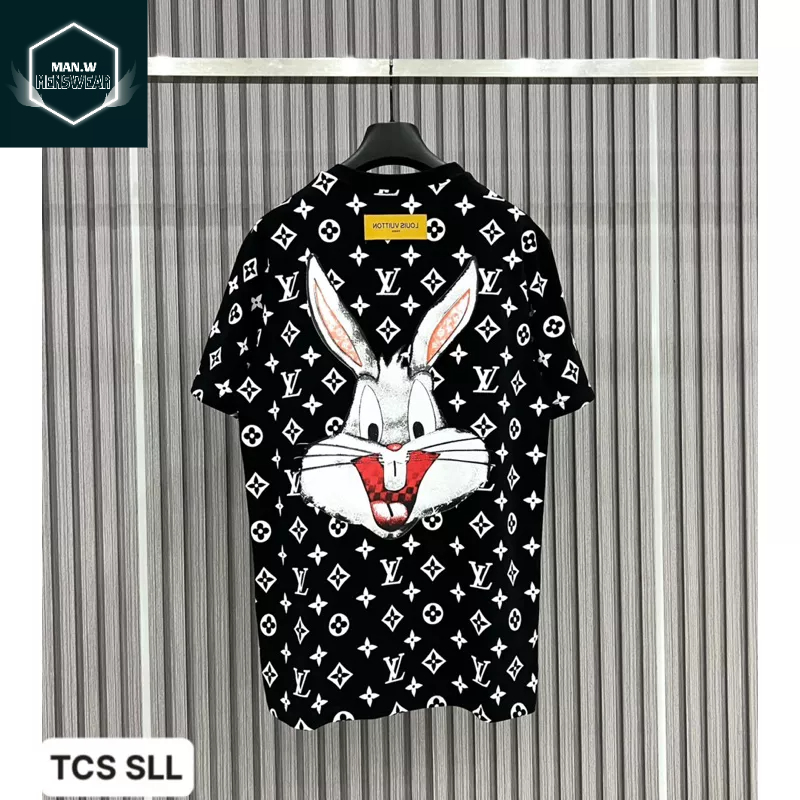 Áo Thun Nam Nữ LV In Hình Thỏ Vải Cotton Dày Dặn Dáng Rộng Nam Nữ