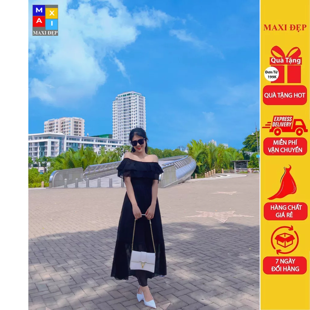 Đầm Trễ Vai Bèo Ngực Cao Cấp Màu Đen Thiết Kế Bởi Maxi Đẹp ( Full Size Đến 80Kg )