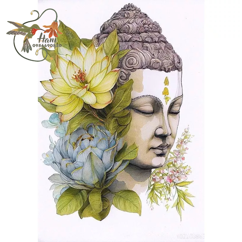 (Chủ Đề Phật) Tranh Đính Đá, Gắn Đá Hình Thiền Tịnh H72 (6), Gắn Đá 5D Kích Thước 30x40 Tự Hoàn Thành DIY