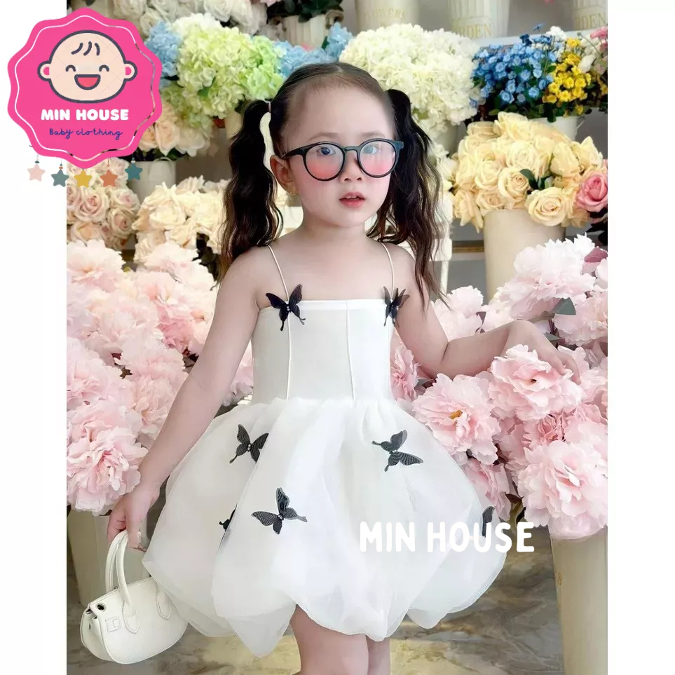 (11-22kg) Váy công chúa dáng bí đính bươm siêu sang cho bé gái diện hè, đi tiệc, đi chơi