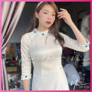 Áo dài truyền thống may sẵn đẹp rẻ, chất lụa tây thi mềm mịn, cổ tròn xếp ly sang trọng