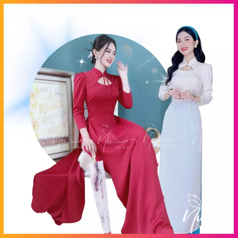 Áo Dài Nữ Trơn Màu Đỏ Chất Lụa Tây Thi Mềm Mịn, Thiết Kế Cột Nơ Cách Điệu Tạo Điển Nhấn Thu Hút Mọi Ánh Nhìn