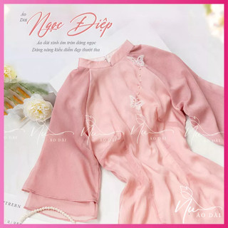 Áo dài nữ Ngọc Điệp màu hồng 4 tà cao cấp, chất voan tơ mềm mại , phong cách trẻ trung, năng động