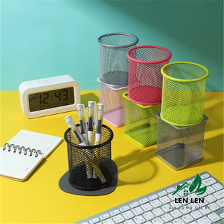 Giỏ đựng bút lưới sắt để bàn - ống lọ cắm bút kim loại văn phòng phẩm 1385 lenlen