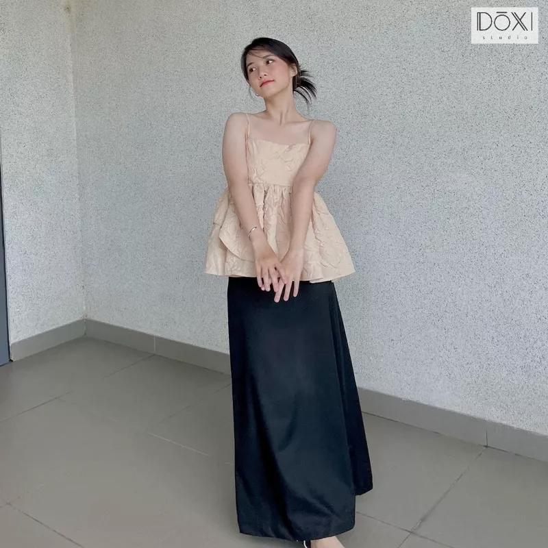 Áo 2 dây nhún eo dáng babydoll họa tiết hoa hướng dương VERA