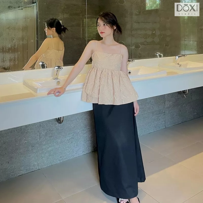 Áo 2 dây nhún eo dáng babydoll họa tiết hoa hướng dương VERA