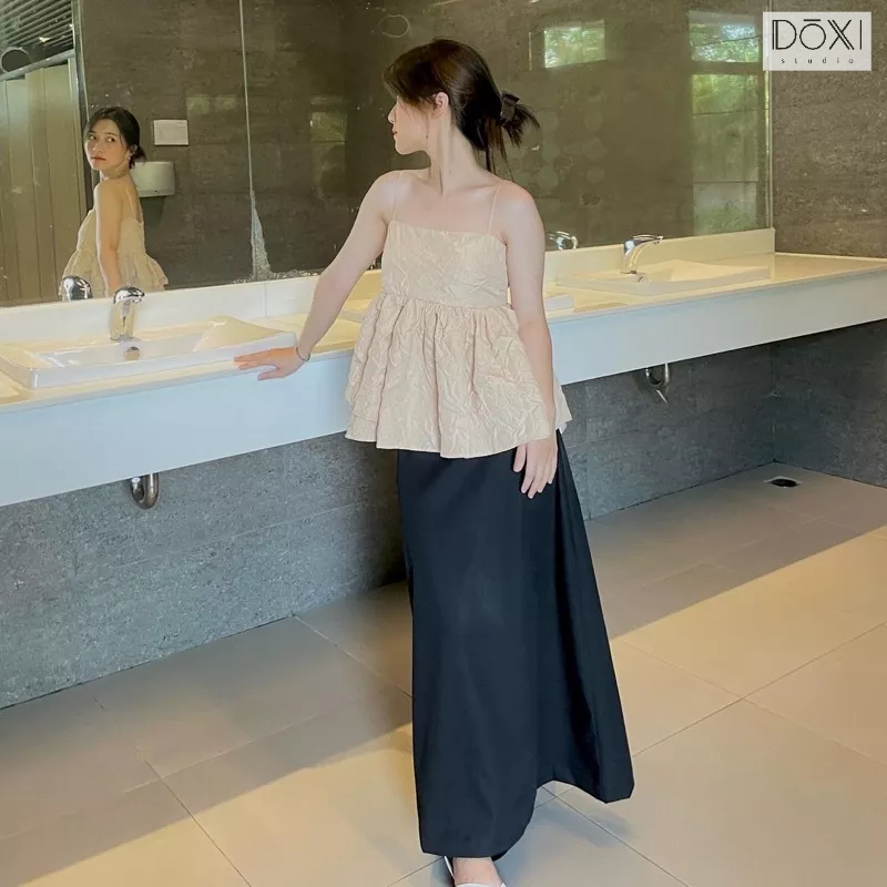 Áo 2 dây nhún eo dáng babydoll họa tiết hoa hướng dương VERA