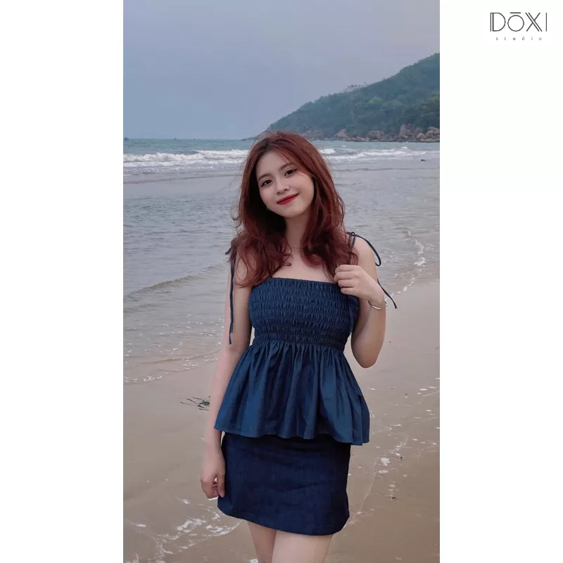 Áo 2 Dây Denim Buộc Vai Nhún Thun MIE