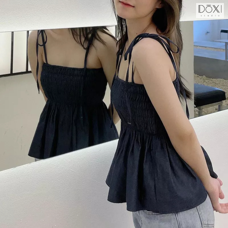 Áo 2 Dây Denim Buộc Vai Nhún Thun MIE