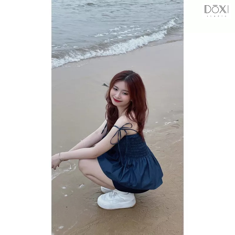 Áo 2 Dây Denim Buộc Vai Nhún Thun MIE