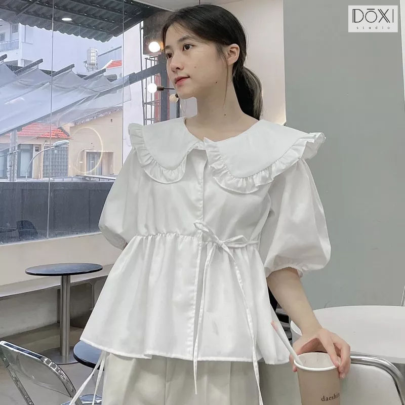 Áo cổ bèo eo thắt dây nhẹ nhàng Puny
