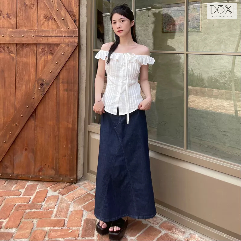 Áo trễ vai xếp ly Hàn Quốc HINA