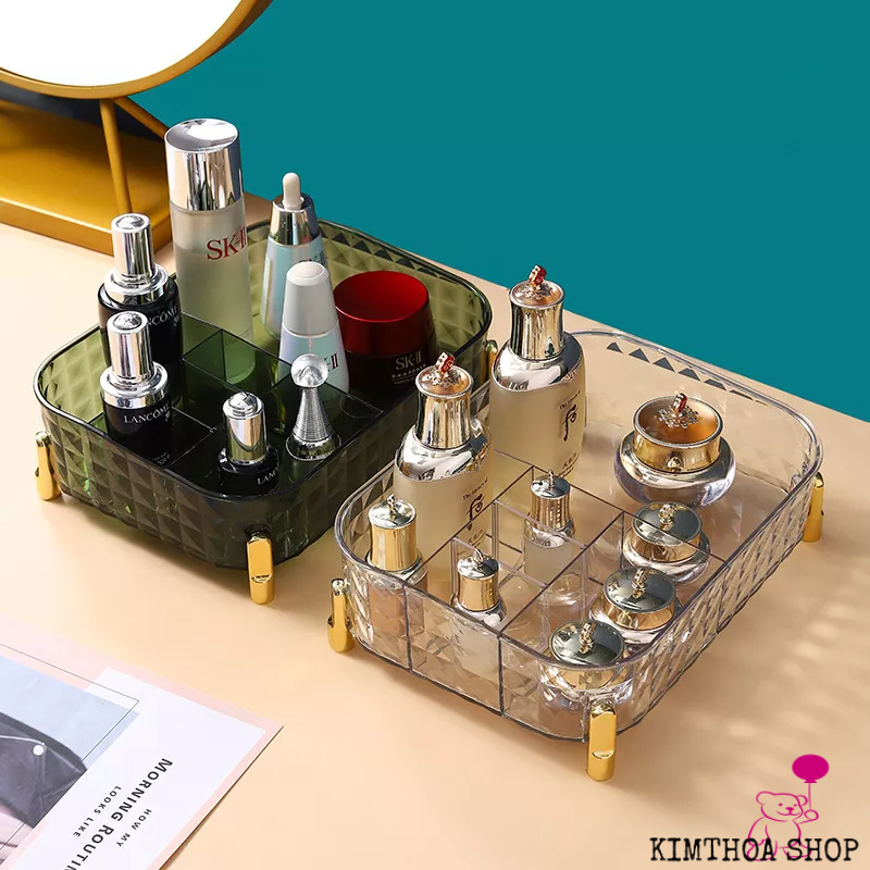 Khay đựng mỹ phẩm trong suốt, hộp đựng đồ để bàn có chân đế sang trọng