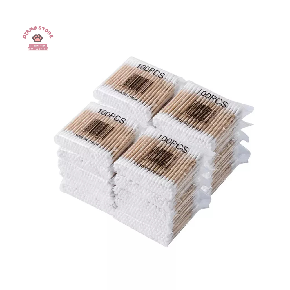 Tăm bông ngoáy tai,100 bông đa năng thân gỗ khử trùng 2 đầu thân thiện với môi trường 88383