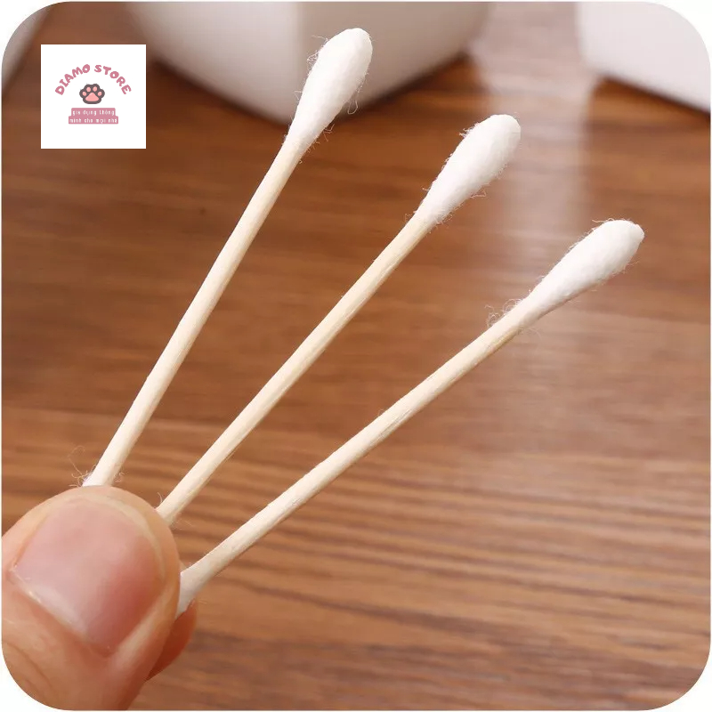 Tăm bông ngoáy tai,100 bông đa năng thân gỗ khử trùng 2 đầu thân thiện với môi trường 88383