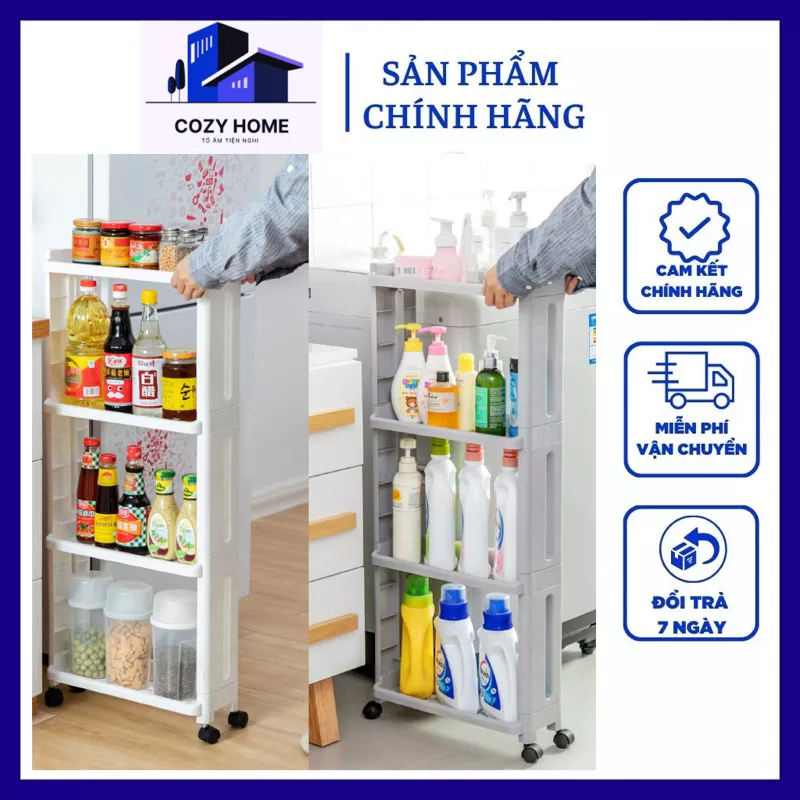 Kệ Cozy Home Đựng Đồ Đa Năng Kệ Hẹp Di Động Đựng Đồ Nhà Tắm Nhà Bếp Có Bánh Xe Di Chuyển Nhựa Pp Cao Cấp