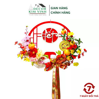 Vòng hoa tết h68 decor kim vinh vòng quả đỏ hoa mai đào dckv0202