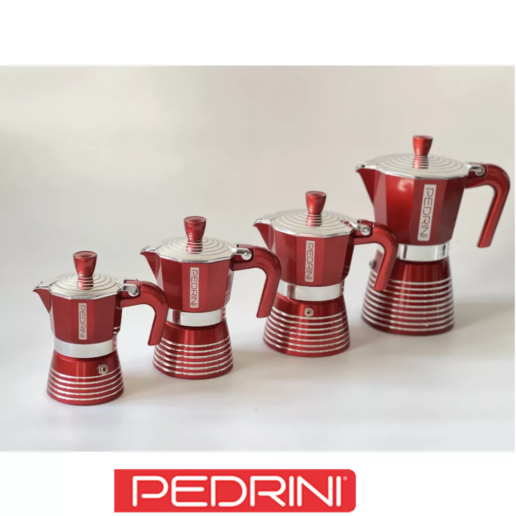 Ấm nấu cà phê Moka Pot Pedrini Infinity Passion màu đỏ, đen - 1 cup, 2 cups, 3 cups, 6 cups - Xuất xứ Ý
