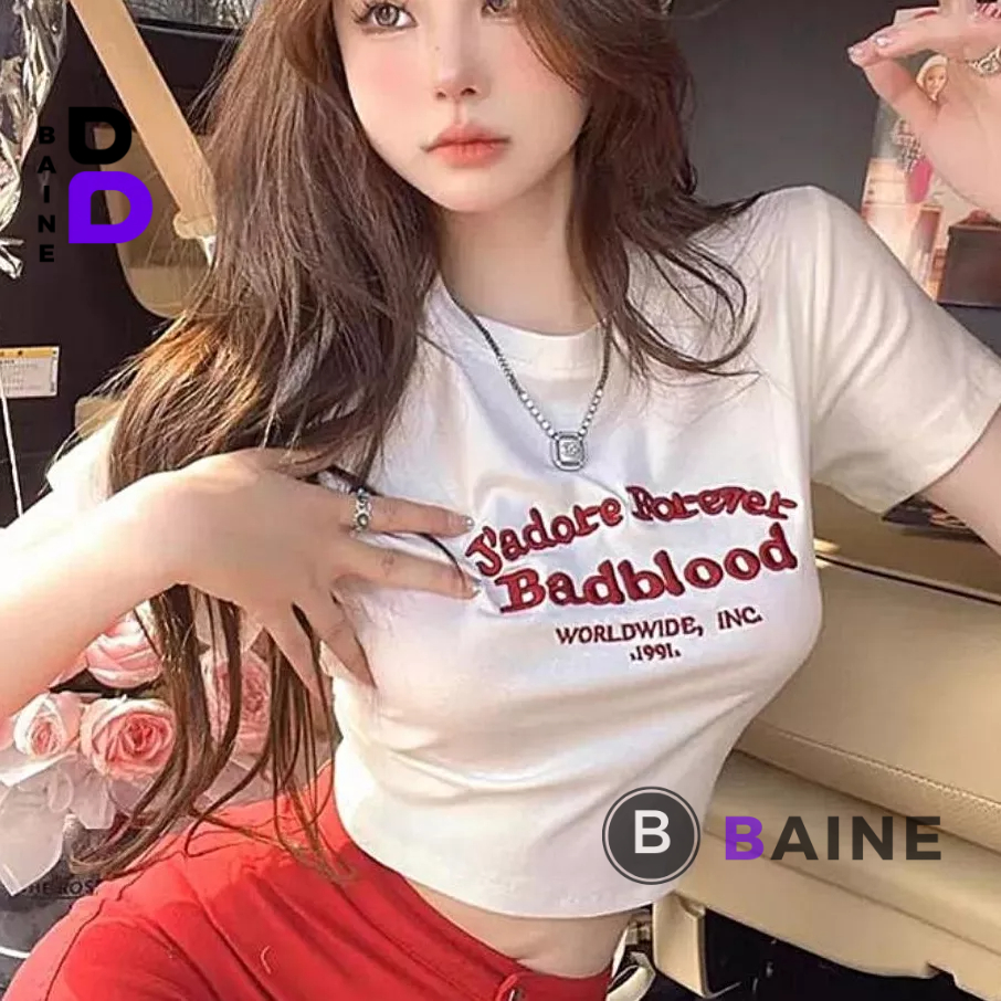 Áo Croptop Nữ BAD BLOOD 1991 Chất Thun Borip Kiểu Sexy Nữ, Áo Thun Ôm Body In Hoạ Tiết Đẹp Tôn Dáng BAINE