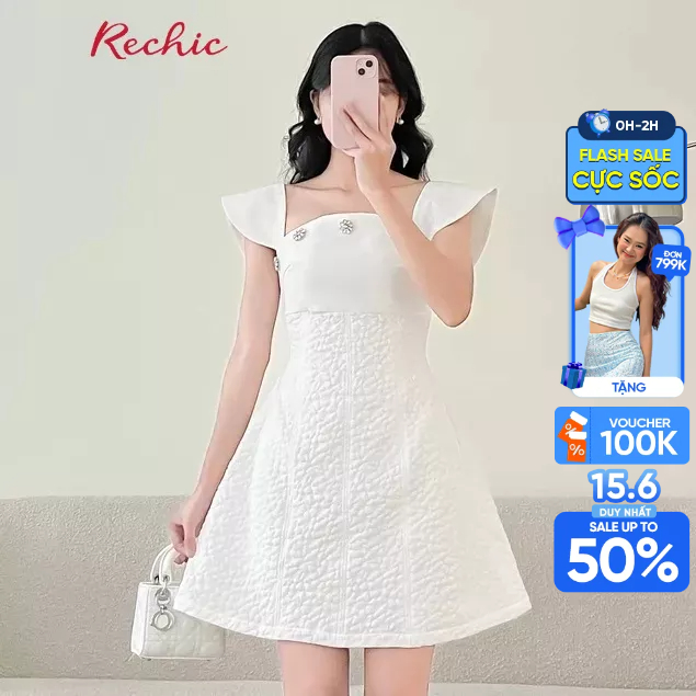 RECHIC Đầm Ngắn Ella dạng ngắn chất liệu xốp hoa sang trọng thời thượng đi chơi đi tiệc