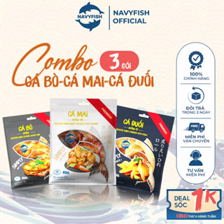 Combo 3 gói cá tẩm gia vị ăn vặt NAVYFISH Cá Mai nướng mè, Cá Đuối nướng ớt, Cá Bò nướng - 32g/gói