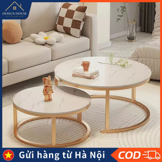 Bàn trà phòng khách gia đình dùng bàn tròn bên ghế sofa vài bên bàn