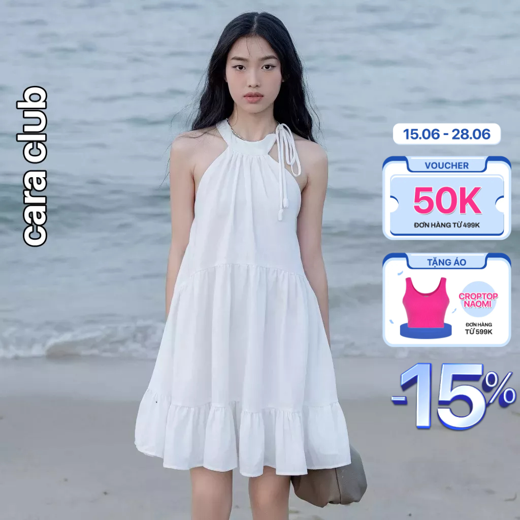 CARA Đầm ngắn nữ Elise dáng cổ yếm xòe hở lưng dễ thương cá tính
