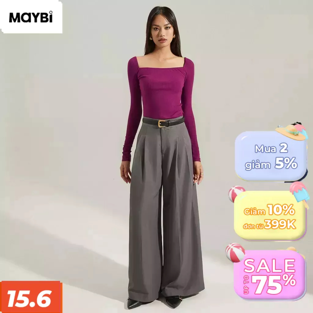Áo MAYBI ôm thun cổ vuông lai kiểu