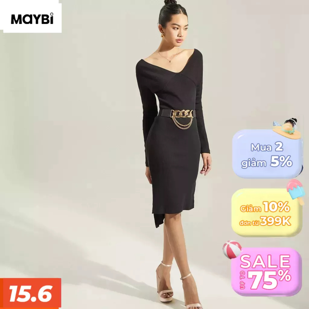 Đầm MAYBI ôm thun gân cổ thuyền (Không kèm belt)