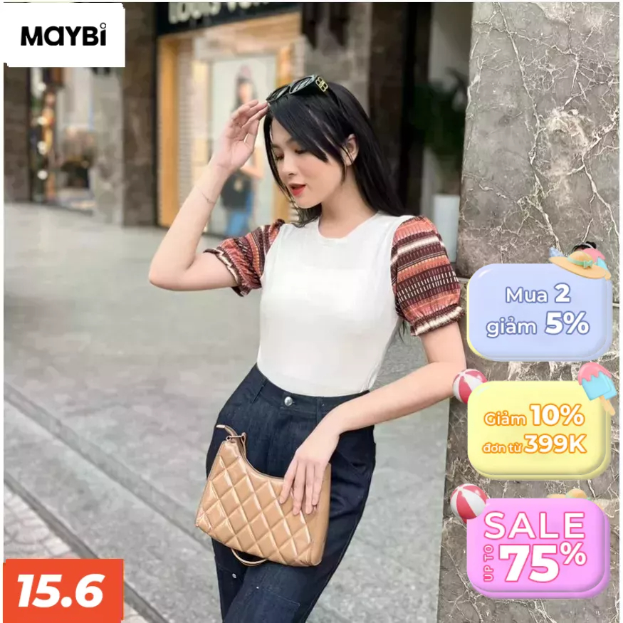 Áo croptop Maybi ôm thun phối bo sọc