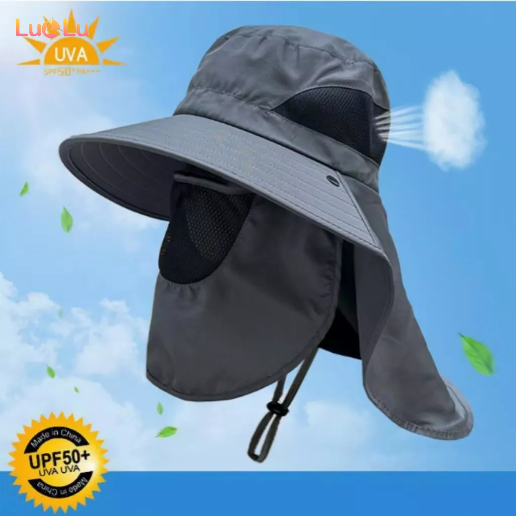 Nón vành rộng chống tia UV Thời trang cho nam kem Chống nắng thoáng khí với mặt nạ lưới khí