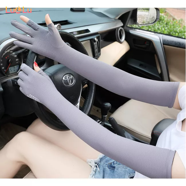 Găng Tay Chống Nắng Nữ Hở Ngón Bằng Lụa Lạnh Chống phong cách Hàn Quốc, Thấm mồ hôi thoáng khí chống tia cực tím