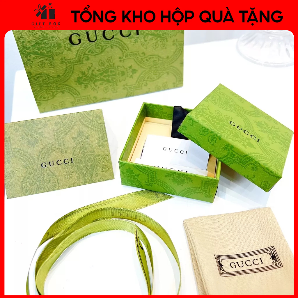 Hộp đựng Vòng tay Gucci màu Xanh kèm nơ đẹp - Combo Túi hộp Gucci Full Set