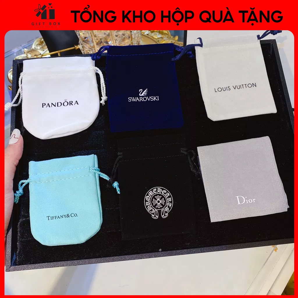 Túi dây rút đựng trang sức, vòng cổ, vòng tay bằng vải nhung mang thương hiệu nổi tiếng thế giới