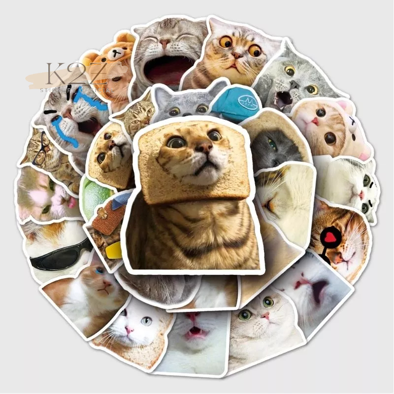 Gói 50 hình dán sticker mèo cute, chó vui nhộn chống nước, dán mũ bảo hiểm, laptop, điện thoại, chất liệu decal cao cấp.