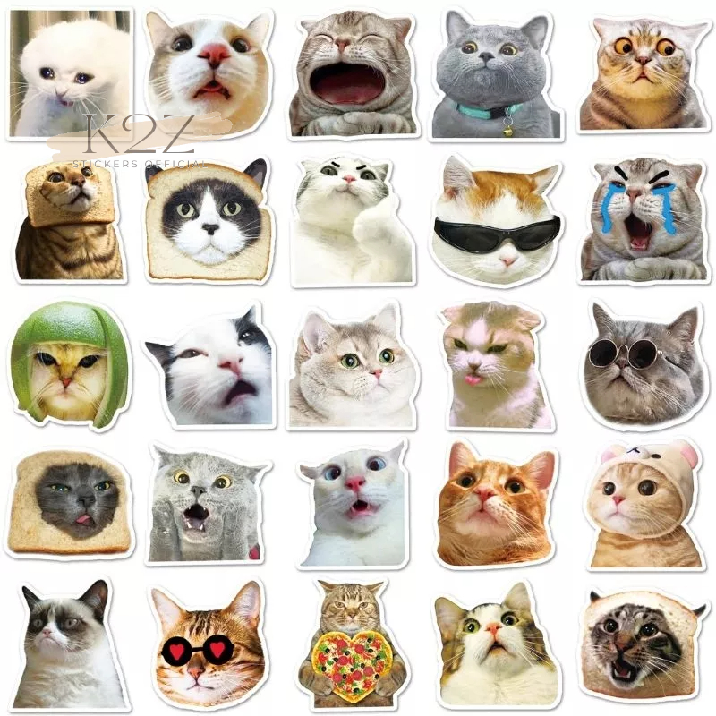 Gói 50 hình dán sticker mèo cute, chó vui nhộn chống nước, dán mũ bảo hiểm, laptop, điện thoại, chất liệu decal cao cấp.