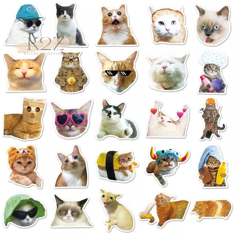 Gói 50 hình dán sticker mèo cute, chó vui nhộn chống nước, dán mũ bảo hiểm, laptop, điện thoại, chất liệu decal cao cấp.