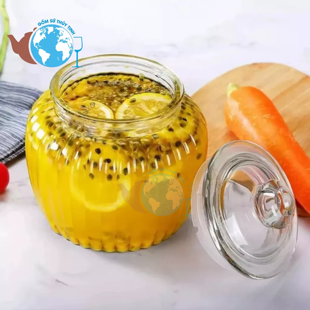 Hũ thủy tinh nắp đậy sọc 680ml / lọ đựng gia vị, lọ ngâm chanh đào