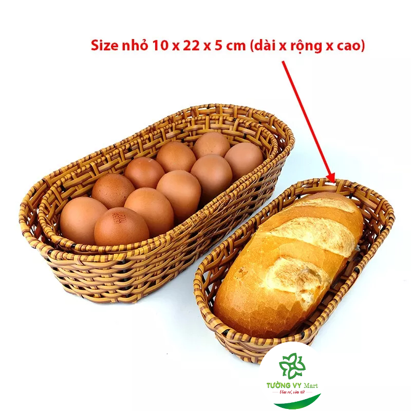 Khay oval đựng bánh mì nhựa mây đan. khay đựng hoa quả rau sống bàn điểm tâm